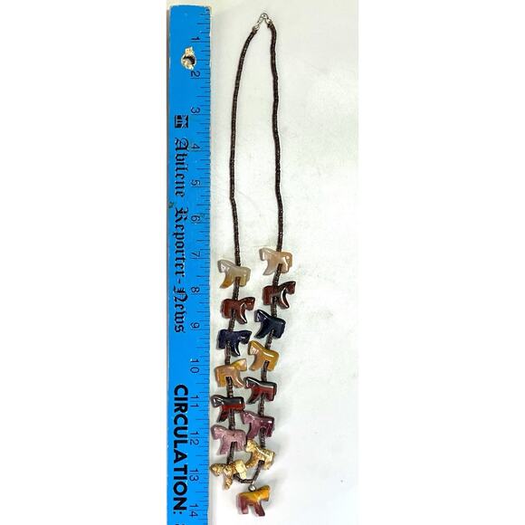 Zuni Sterling Silver Fetish Necklace Multicolor Jasper Rhodonite Carve Stone 28" - Picture 13 of 15